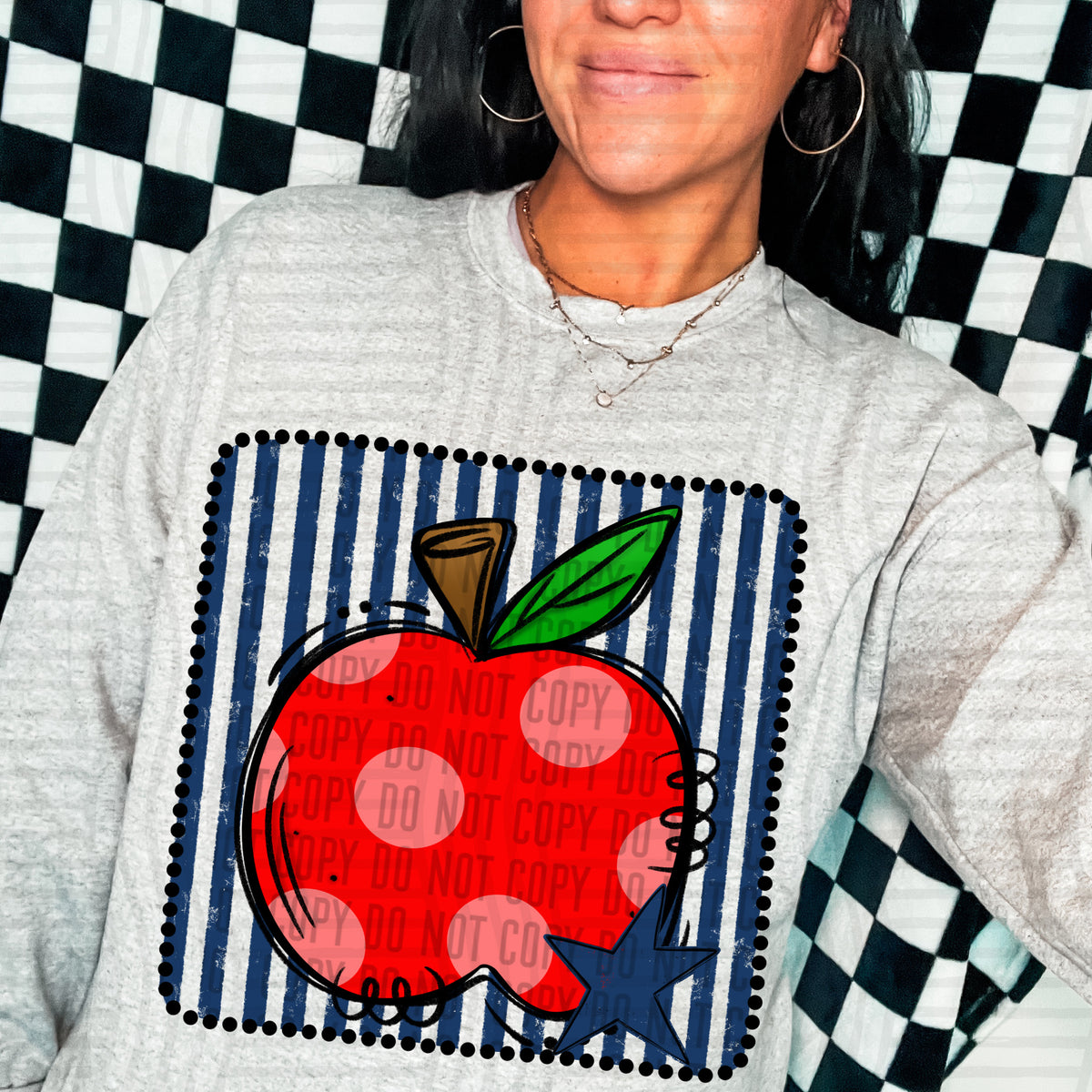 Apple navy striped frame (Caplinger) DTF transfer