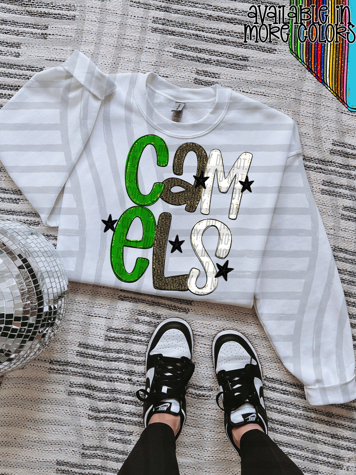 green, gray and white, camels stacked (Caplinger) DTF Transfer