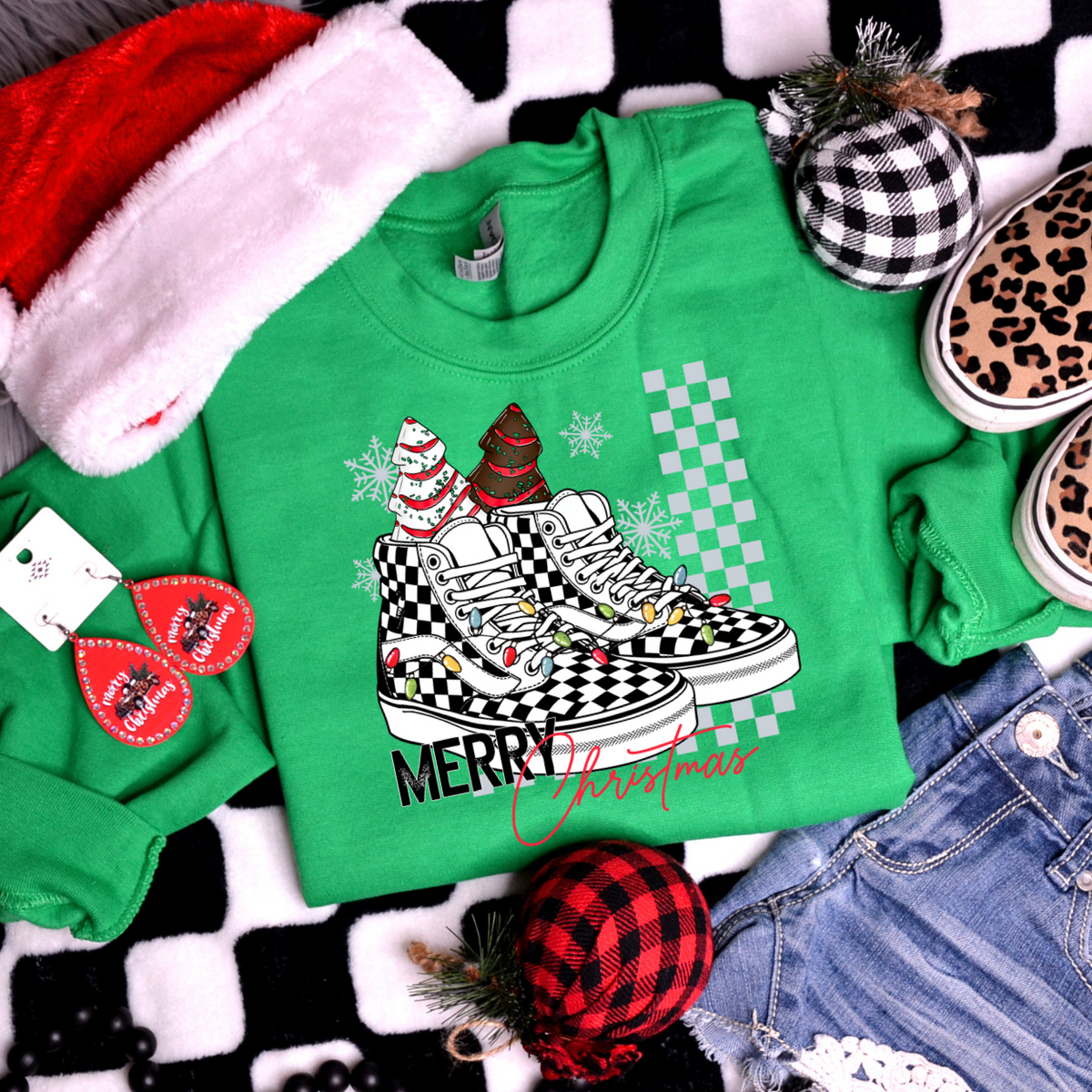 Merry Christmas Checkered Sneakers DTF Transfer
