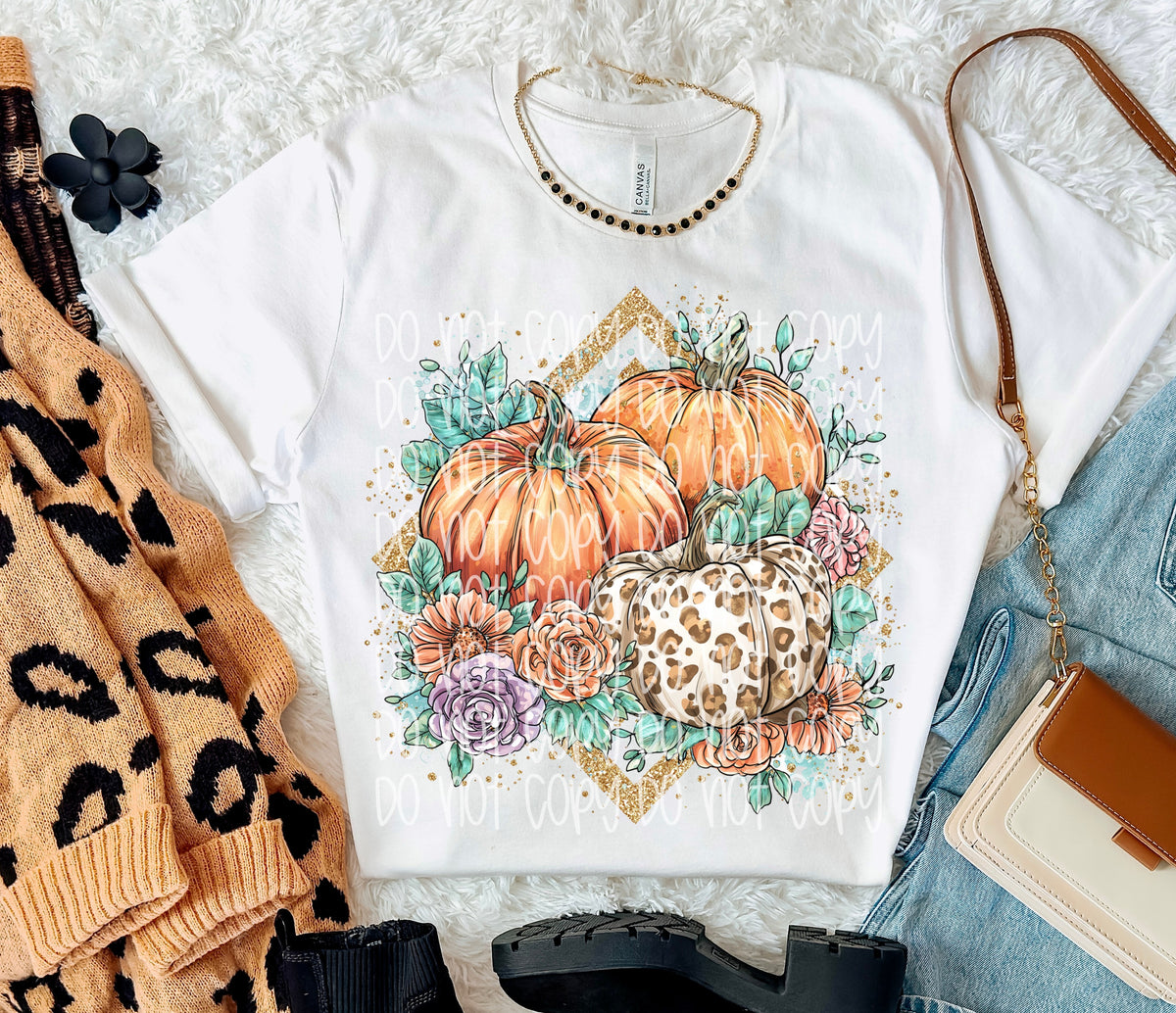 Pumpkins with glitter background and florals (SSD) 109372 DTF transfer