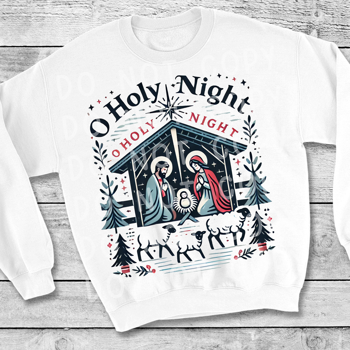 O holy night manger black and red font DTF Transfer