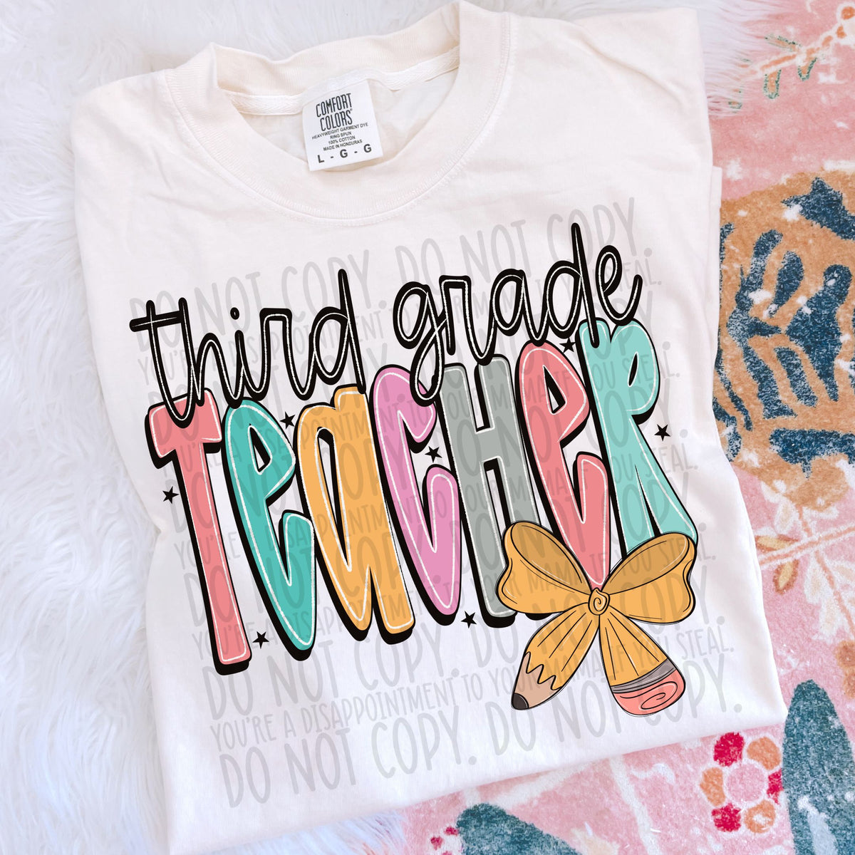 Third grade teacher pencil bow (SWD) DTF transfer