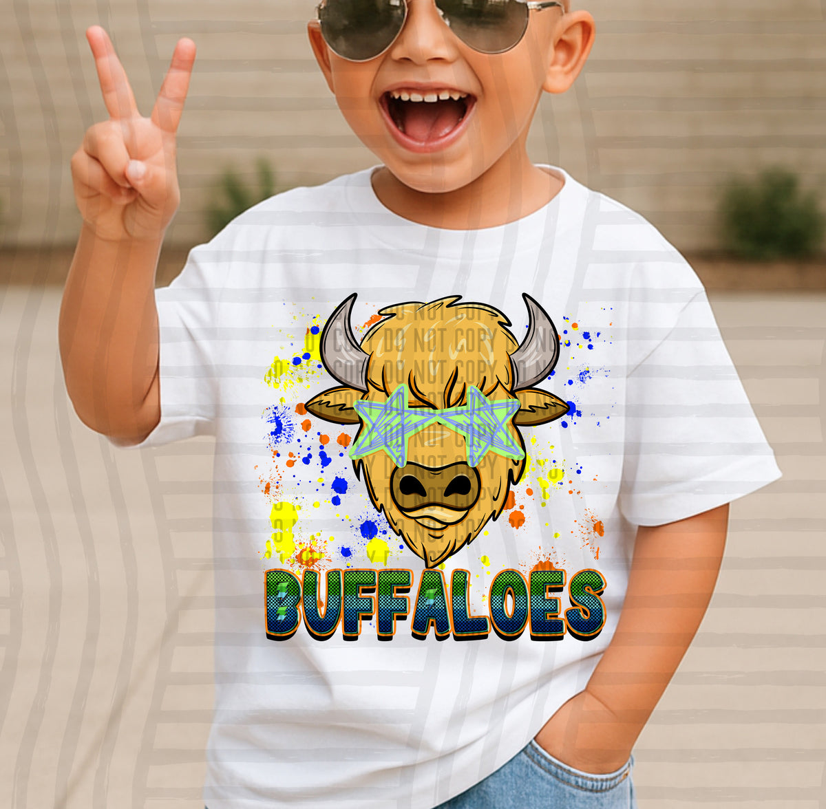 buffaloes light paint splatter boy blue green and yellow (Caplinger) DTF Transfer