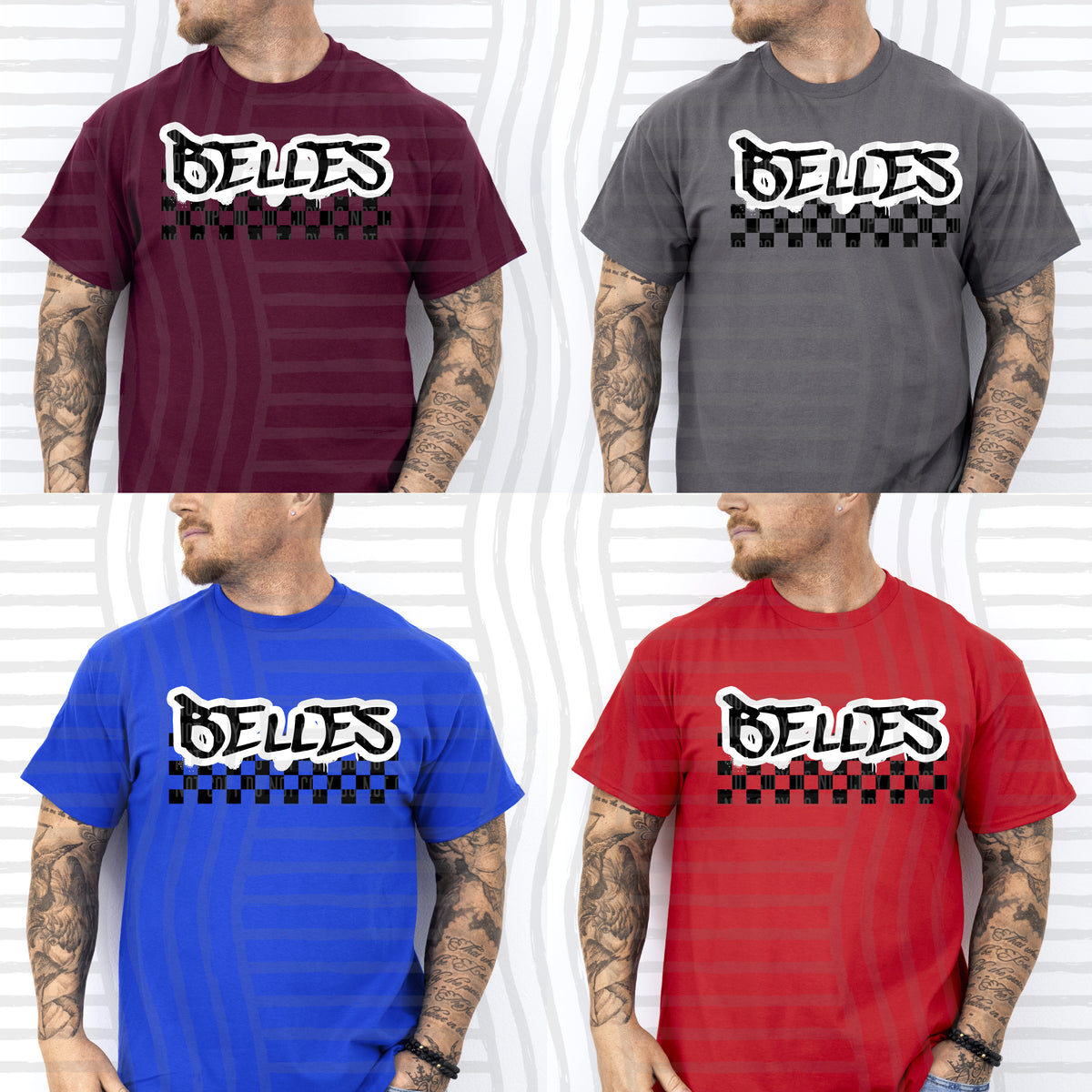 belles black messy font with checkers (Caplinger) DTF Transfer