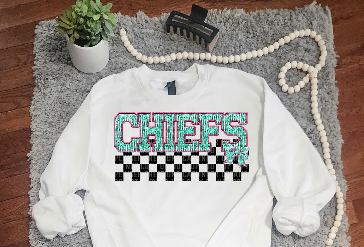 Turquoise And Pink Faux Embroidery Chiefs 74073 DTF Transfer