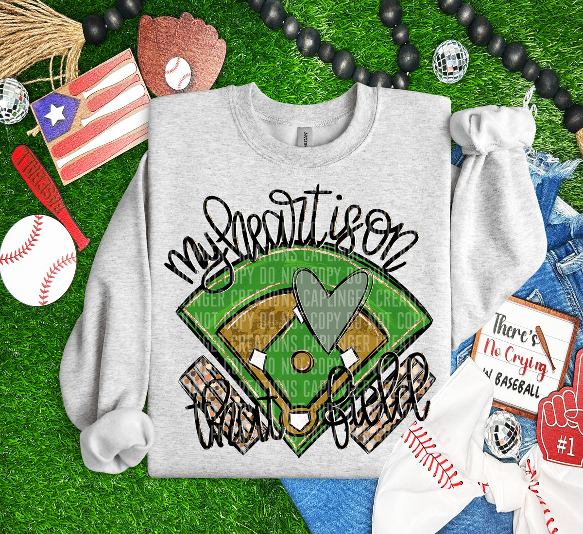 My heart is on that field BASEBALL Sage heart (Caplinger) DTF transfer