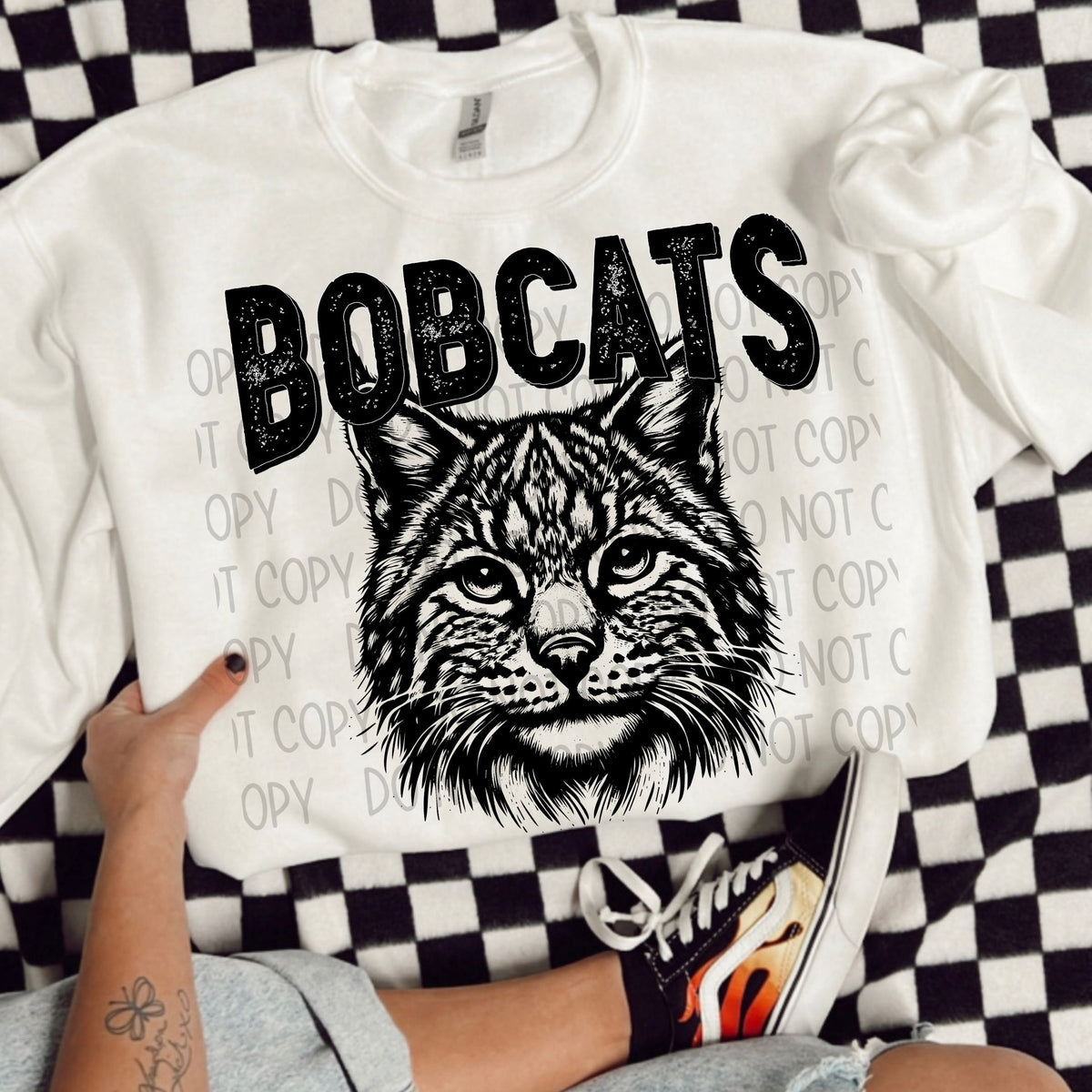 Bobcats black/white outline DTF transfer