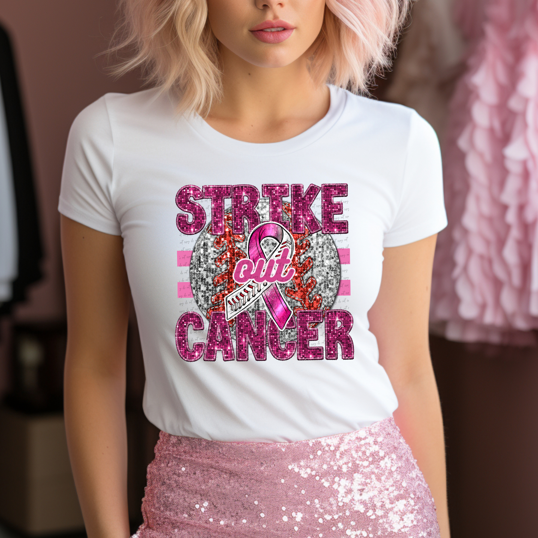 Strike out cancer baseball ribbon sequin 40270 DTF TRANSFER – Mud ...