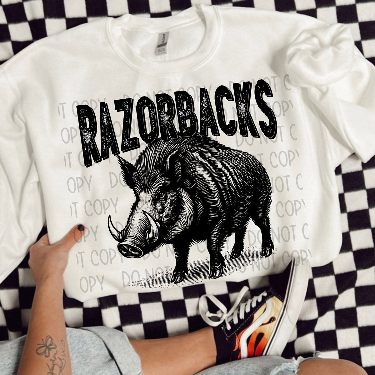 Razorbacks black/white outline DTF transfer