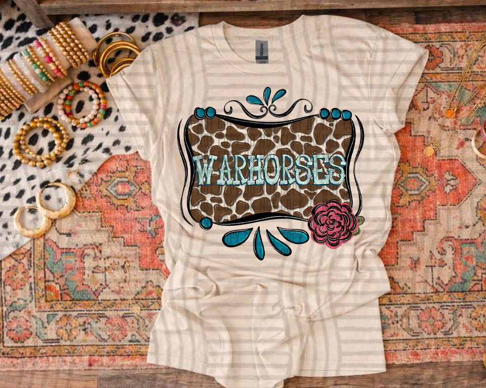 Warhorses Cowhide & Turquoise Mascots (Caplinger) DTF transfer