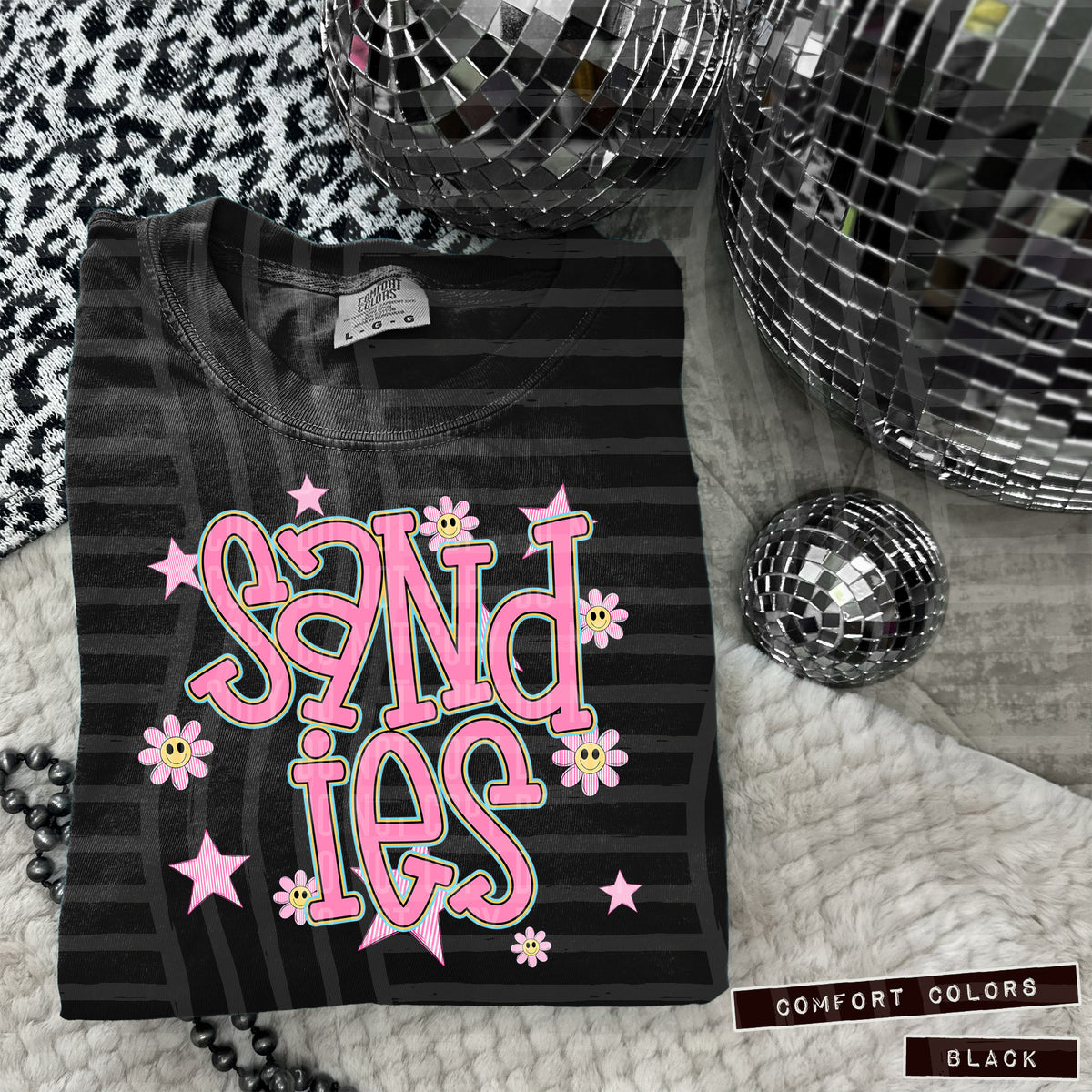 Sandies Pink Flowers And Stars 108026 DTF transfer