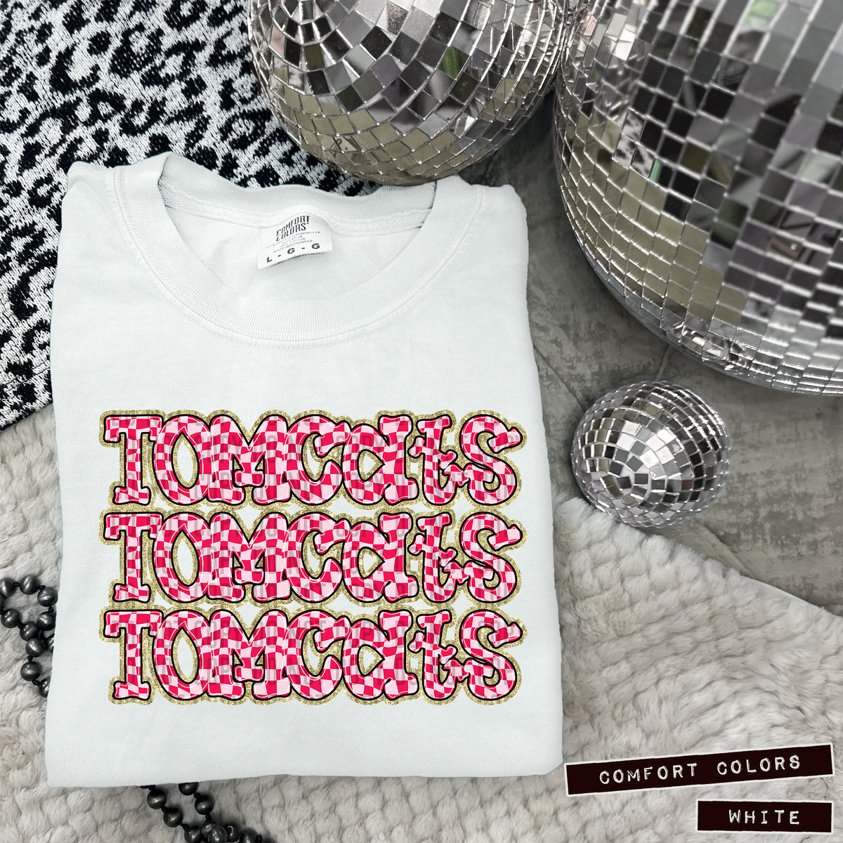 TOMCATS stacked pink checkered (Caplinger) DTF transfer