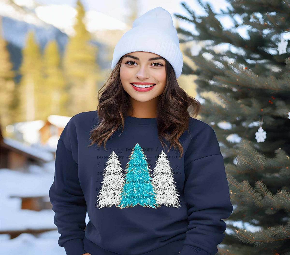 blue and white tinsel trees 70186 DTF transfer
