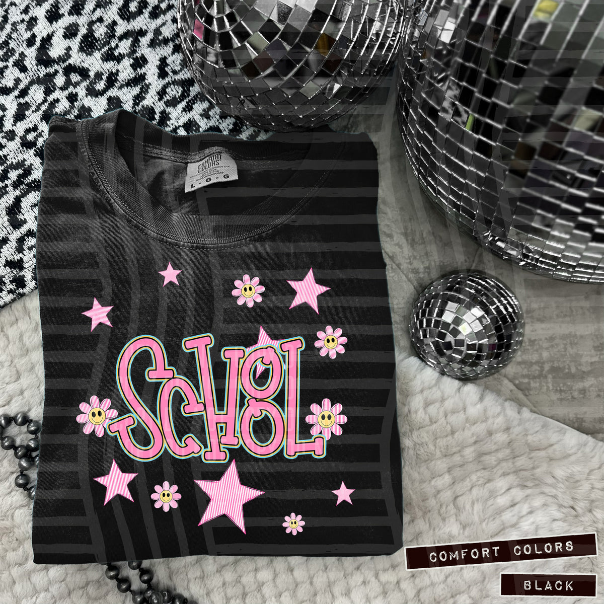 Schools Pink Flowers And Stars 108027 DTF transfer