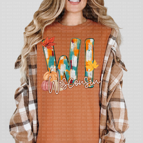 WI Wisconsin Fall Watercolor 59819 DTF Transfer