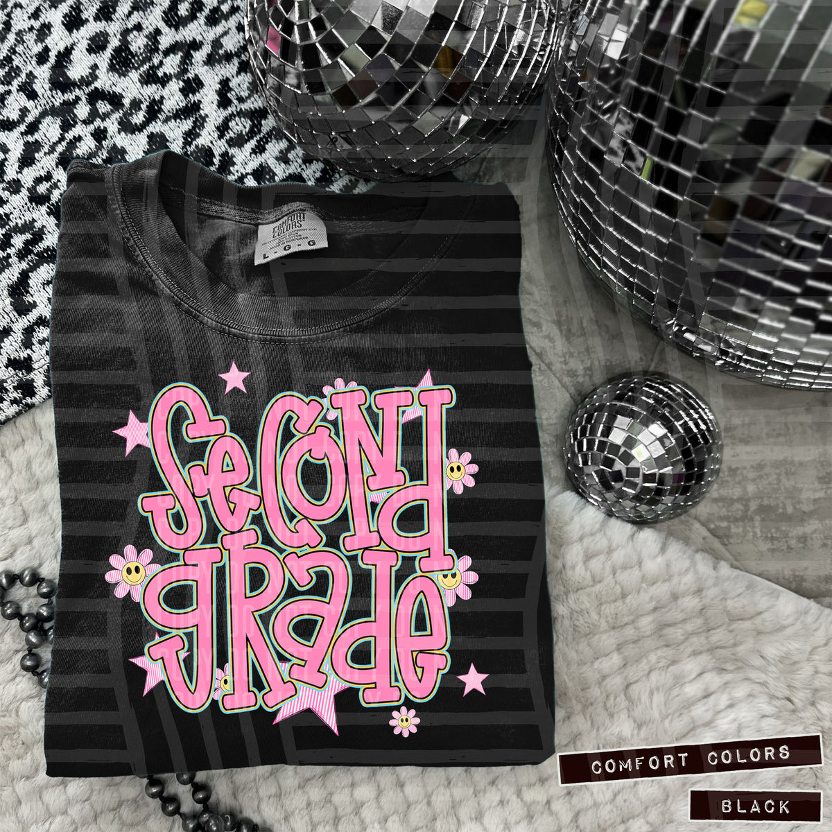 Second Grade Pink Flowers And Stars 108028 DTF transfer