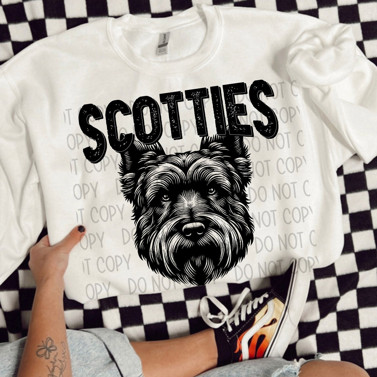 Scotties black/white outline DTF transfer