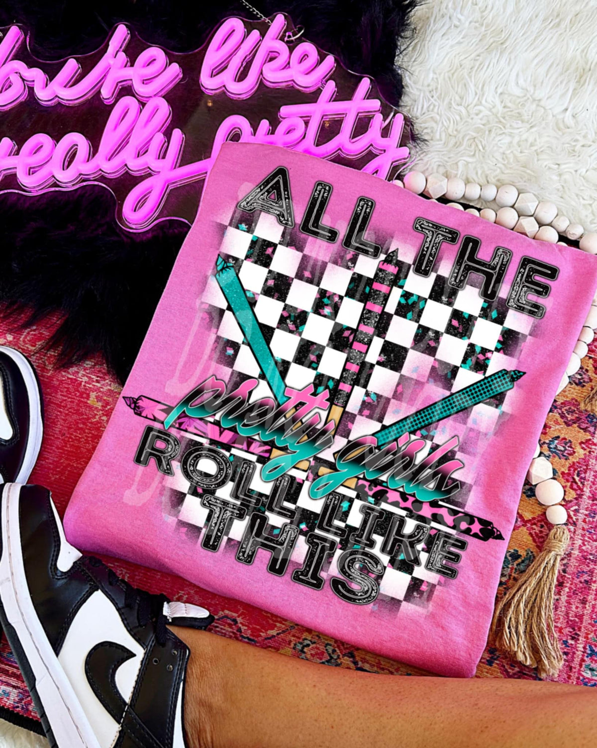 All the pretty girls checkered background (DD) 87355 DTF transfer