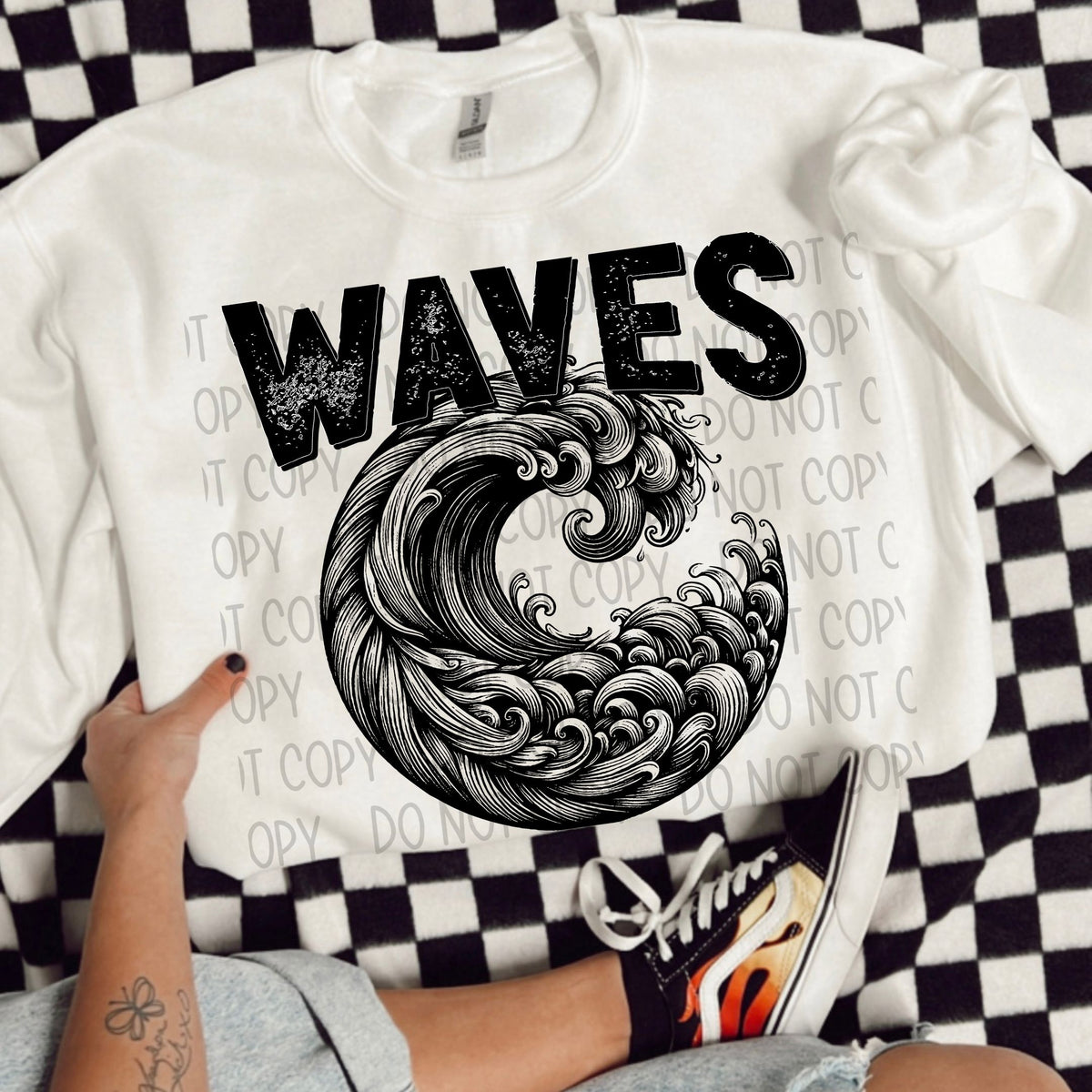 Waves black/white outline DTF transfer
