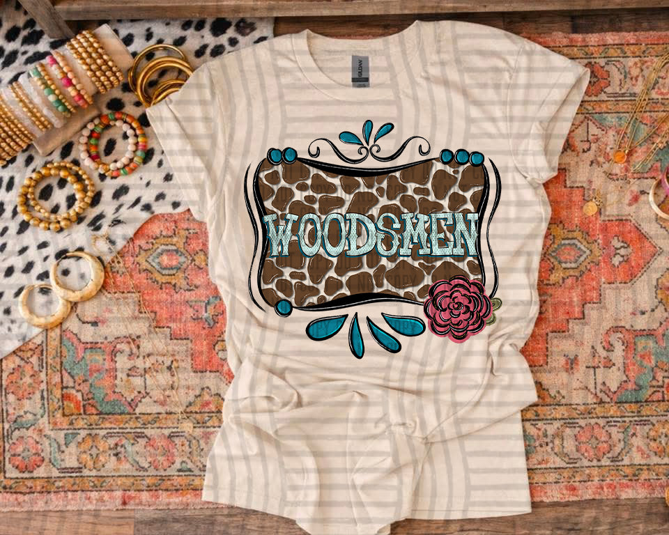 Woodsmen cowhide & turquoise (Caplinger) DTF transfer