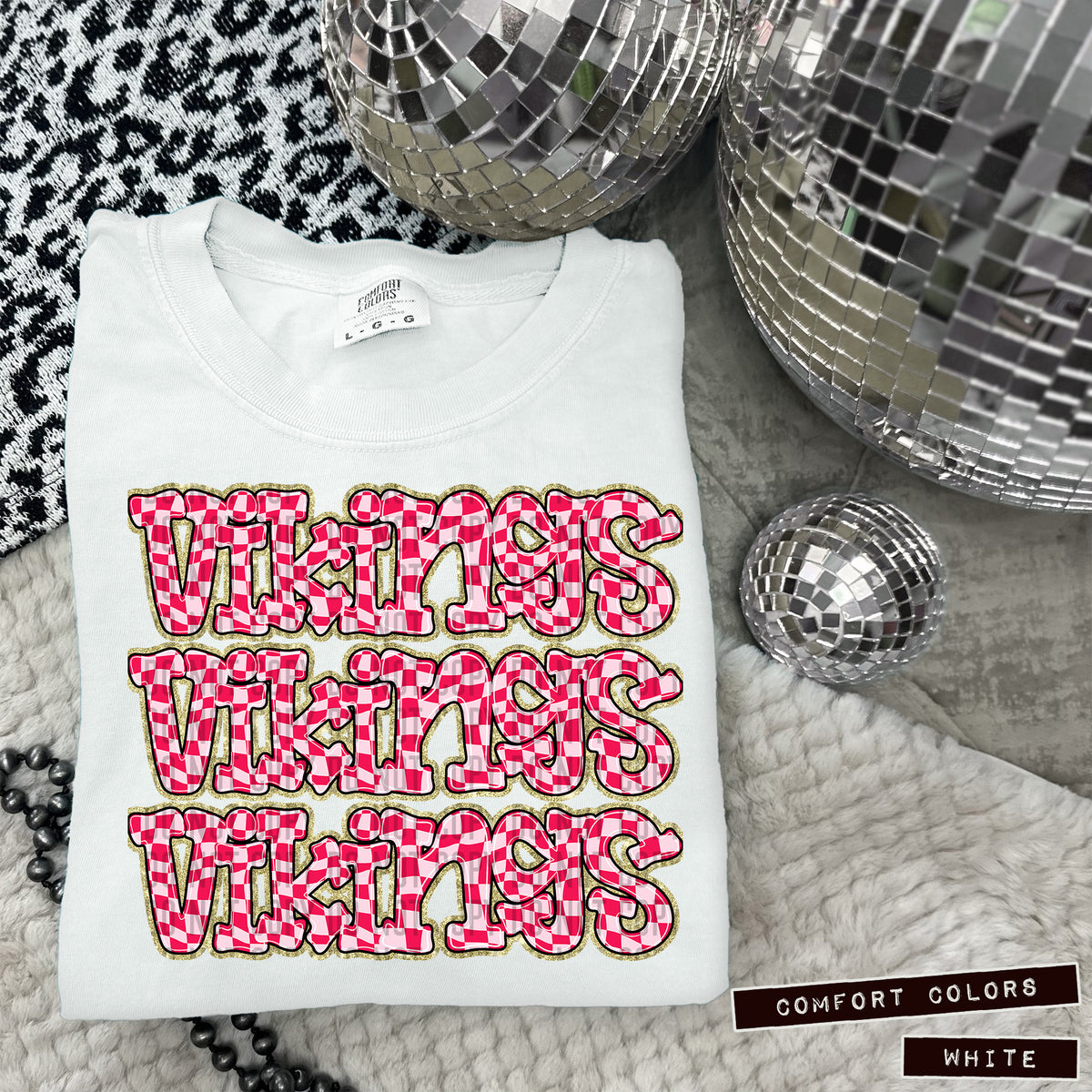 VIKINGS stacked pink checkered (Caplinger) DTF transfer