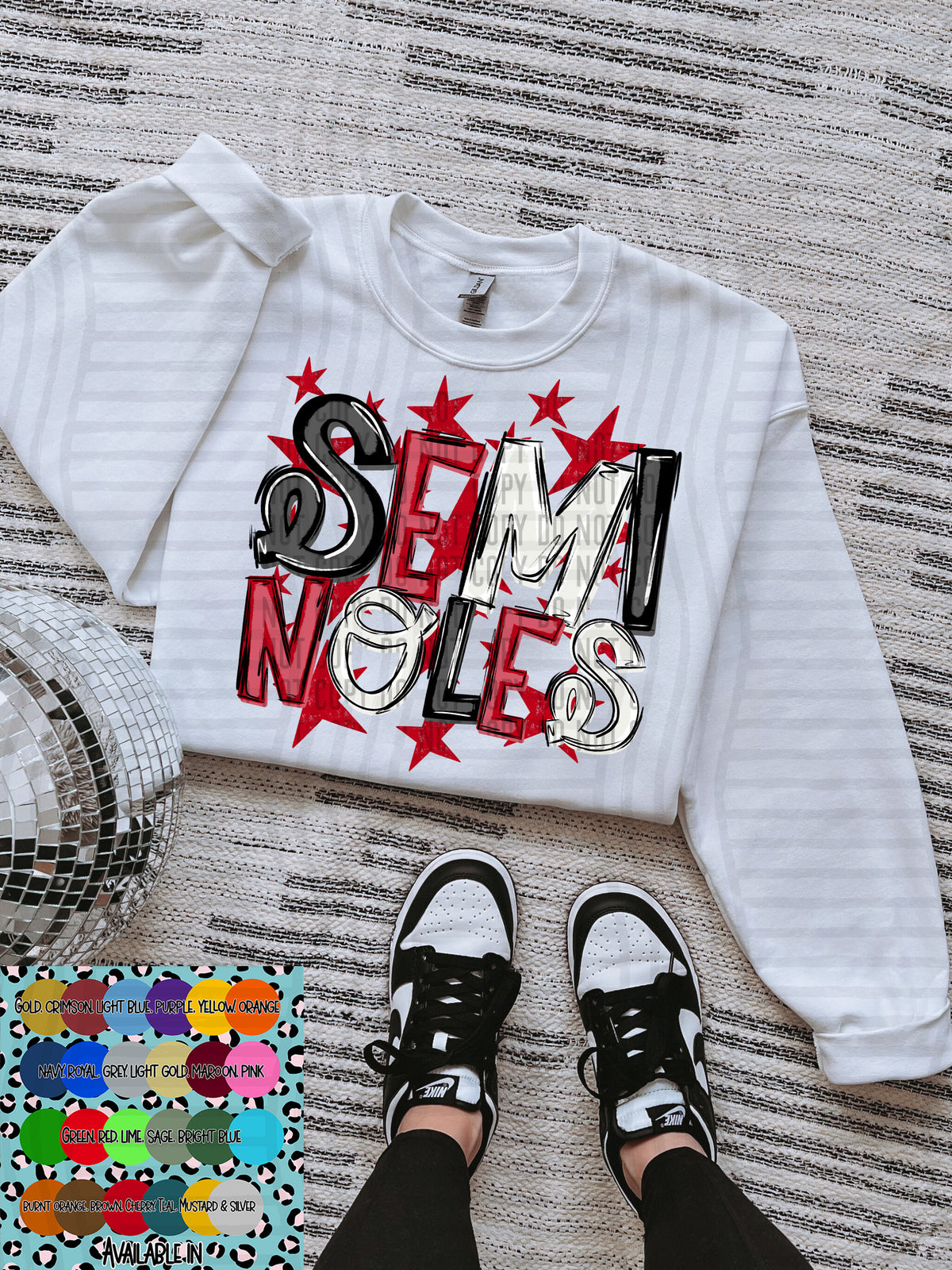 seminoles black white and red with red stars (Caplinger) DTF Transfer