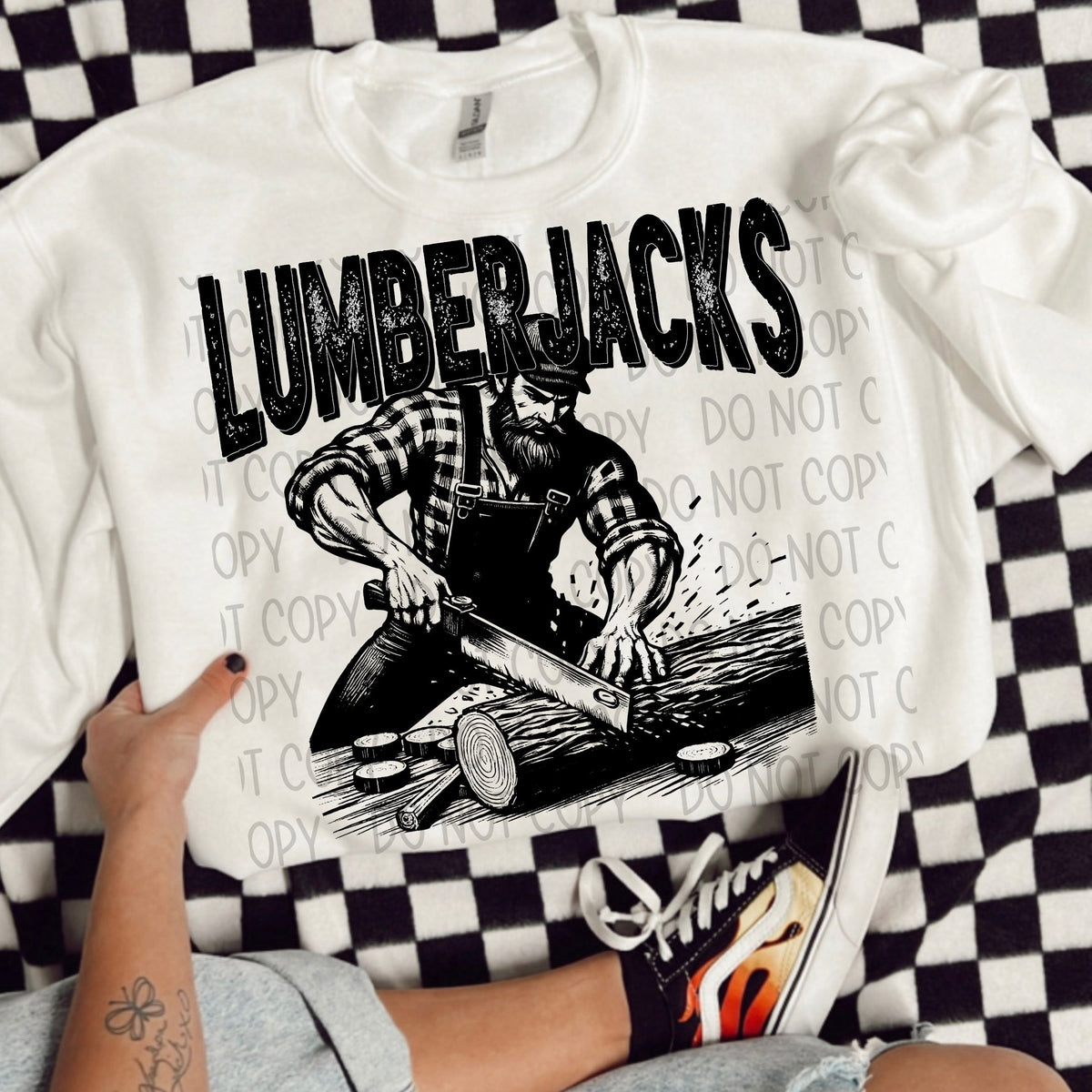 Lumberjacks black/white outline DTF transfer