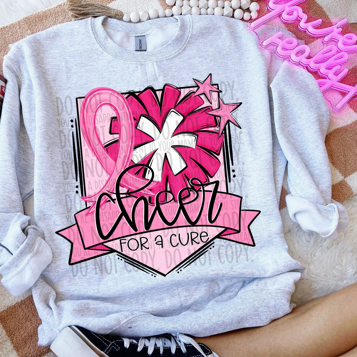 Cheer for a cure pink pom pom breast cancer (SWD) DTF transfer