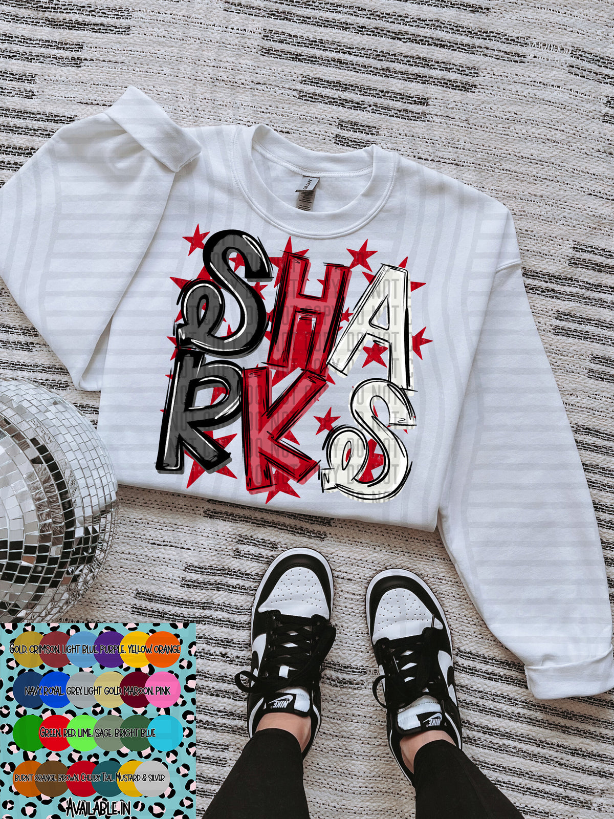 sharks black white and red with red stars (Caplinger) DTF Transfer