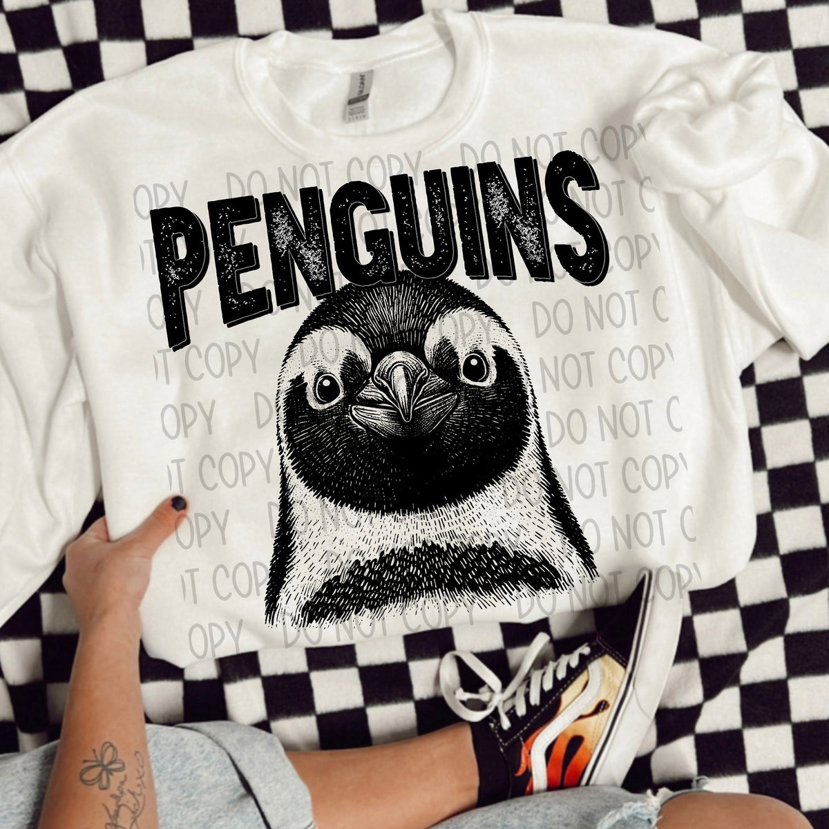 Penguins black/white outline DTF transfer