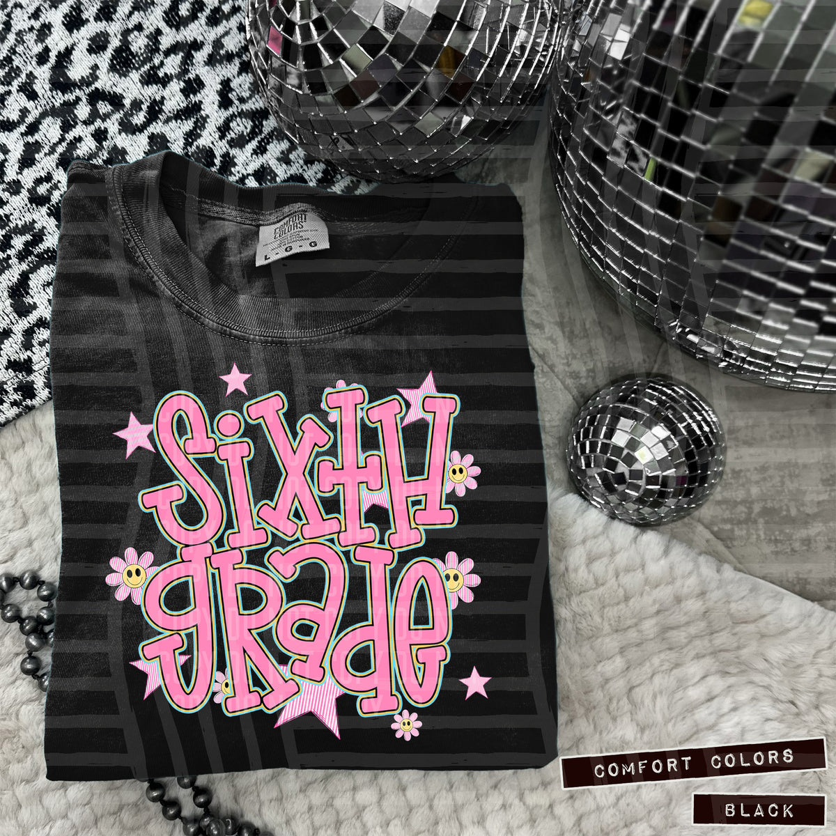 Sixth Grade Pink Flowers And Stars 108032 DTF transfer