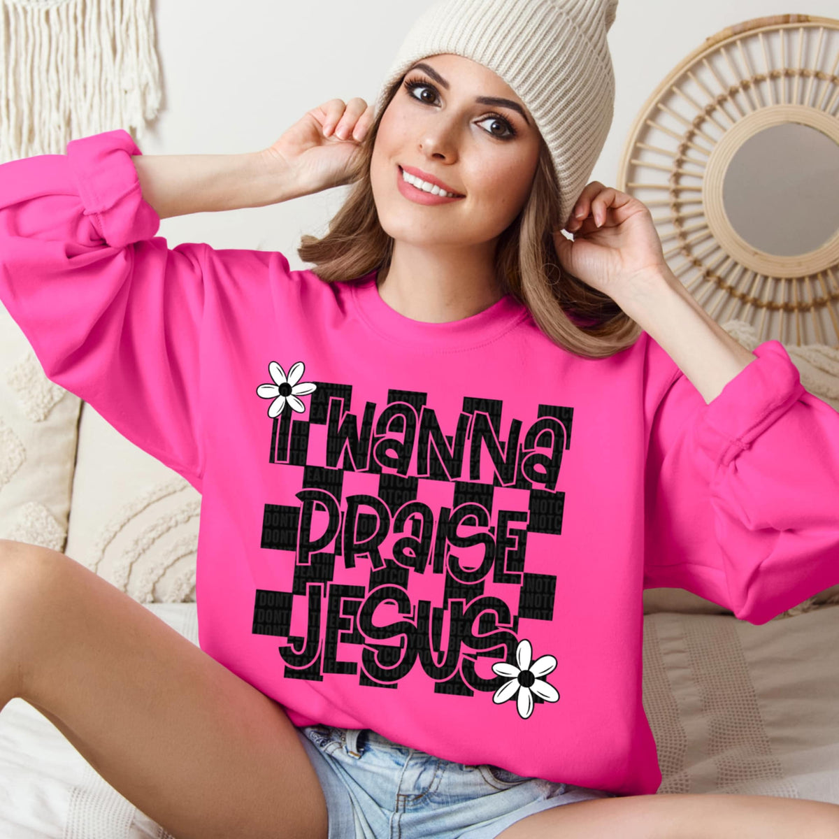 I wanna praise Jesus checkered (SDD) 107823 DTF transfer