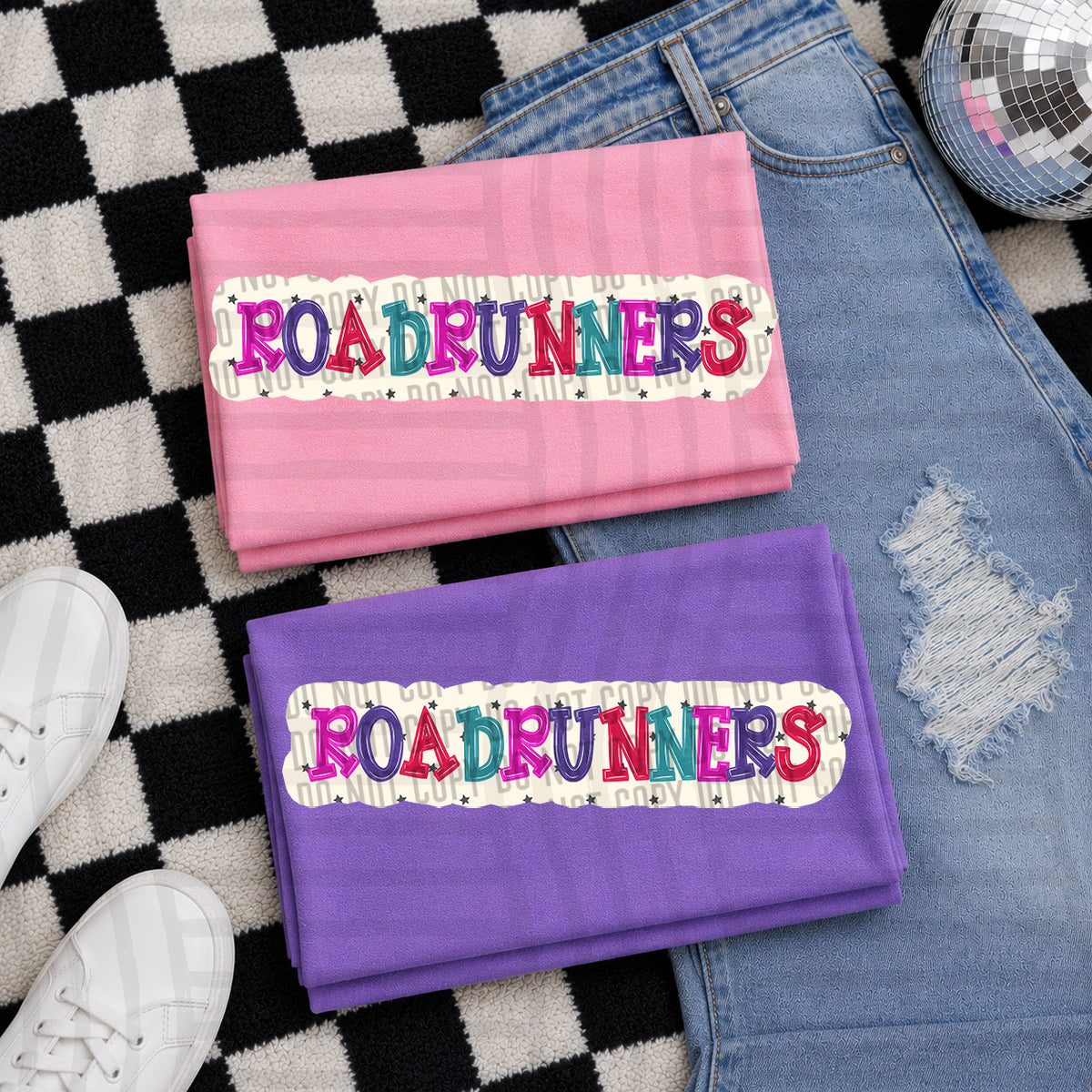 road runners bubble around letters with small stars (Caplinger) DTF Transfer