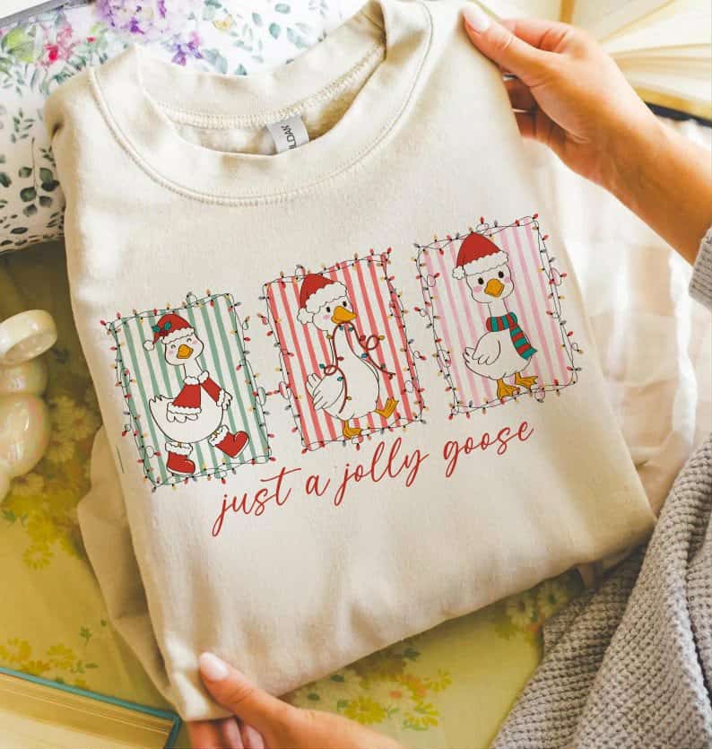 Just a Jolly Goose with stripe frames DTF transfer