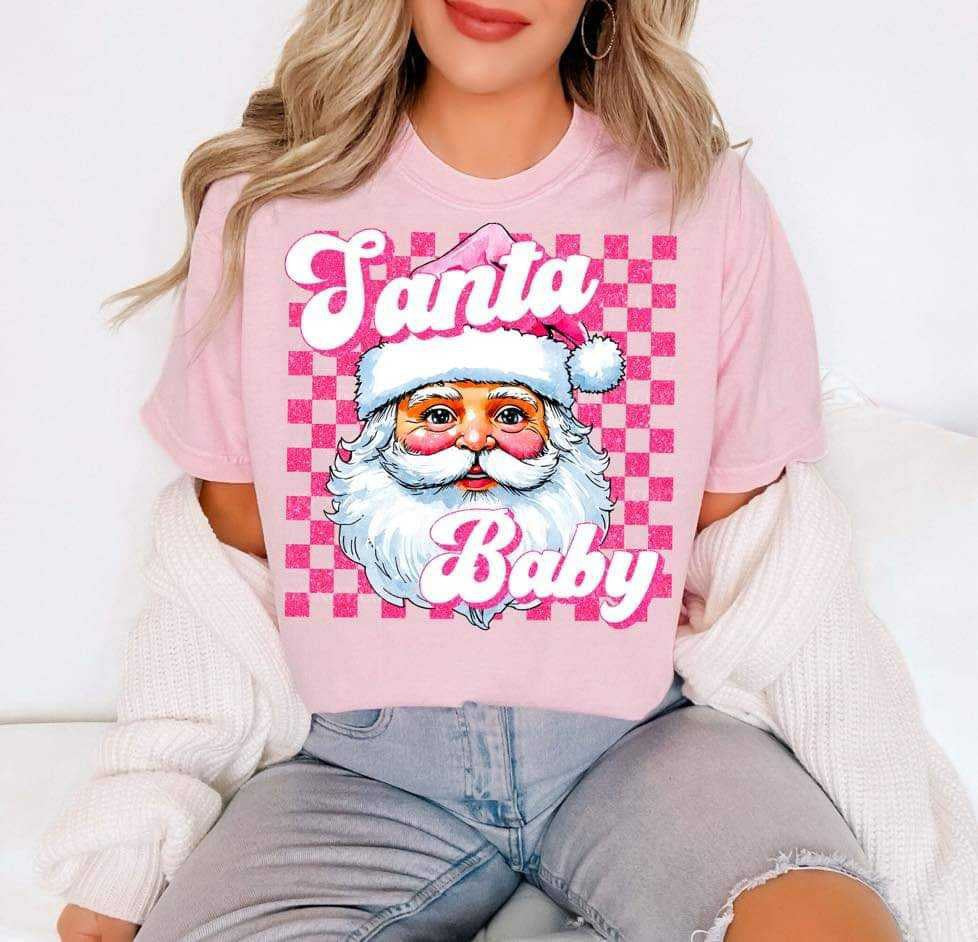 Santa baby pink checkered background (LYTTLE) 70044 DTF transfer