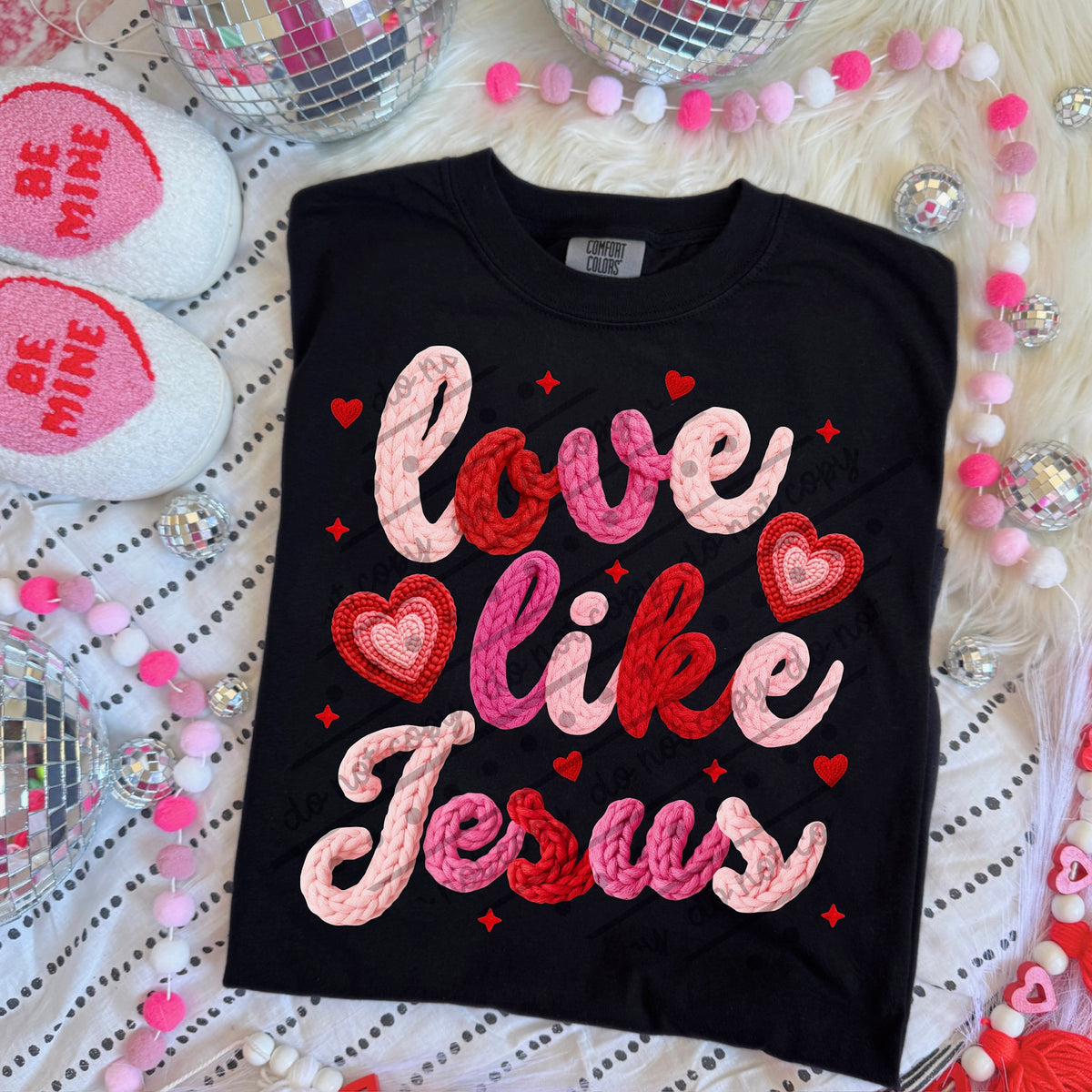 Love like Jesus faux yarn (pink and red) DTF transfer