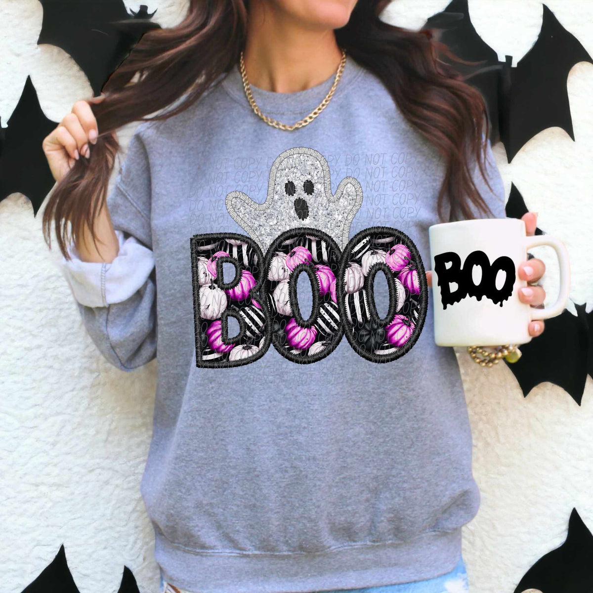 Boo black outline pink pumpkins GHOST (CITY) 55918 DTF transfer