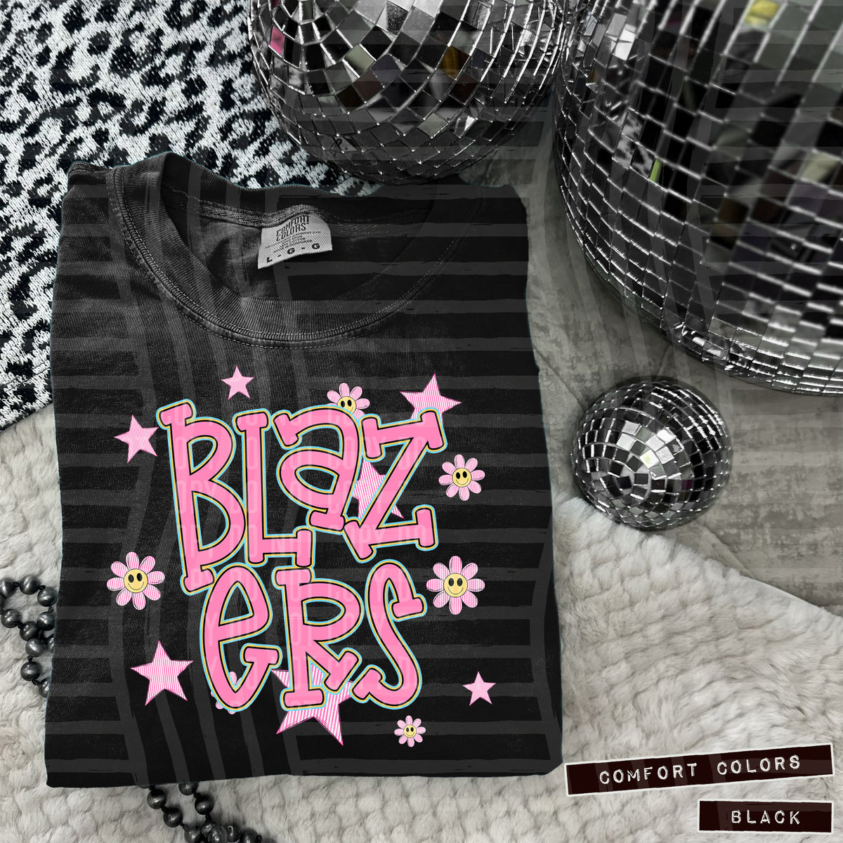 Blazers Pink Flowers And Stars 104900 DTF transfer