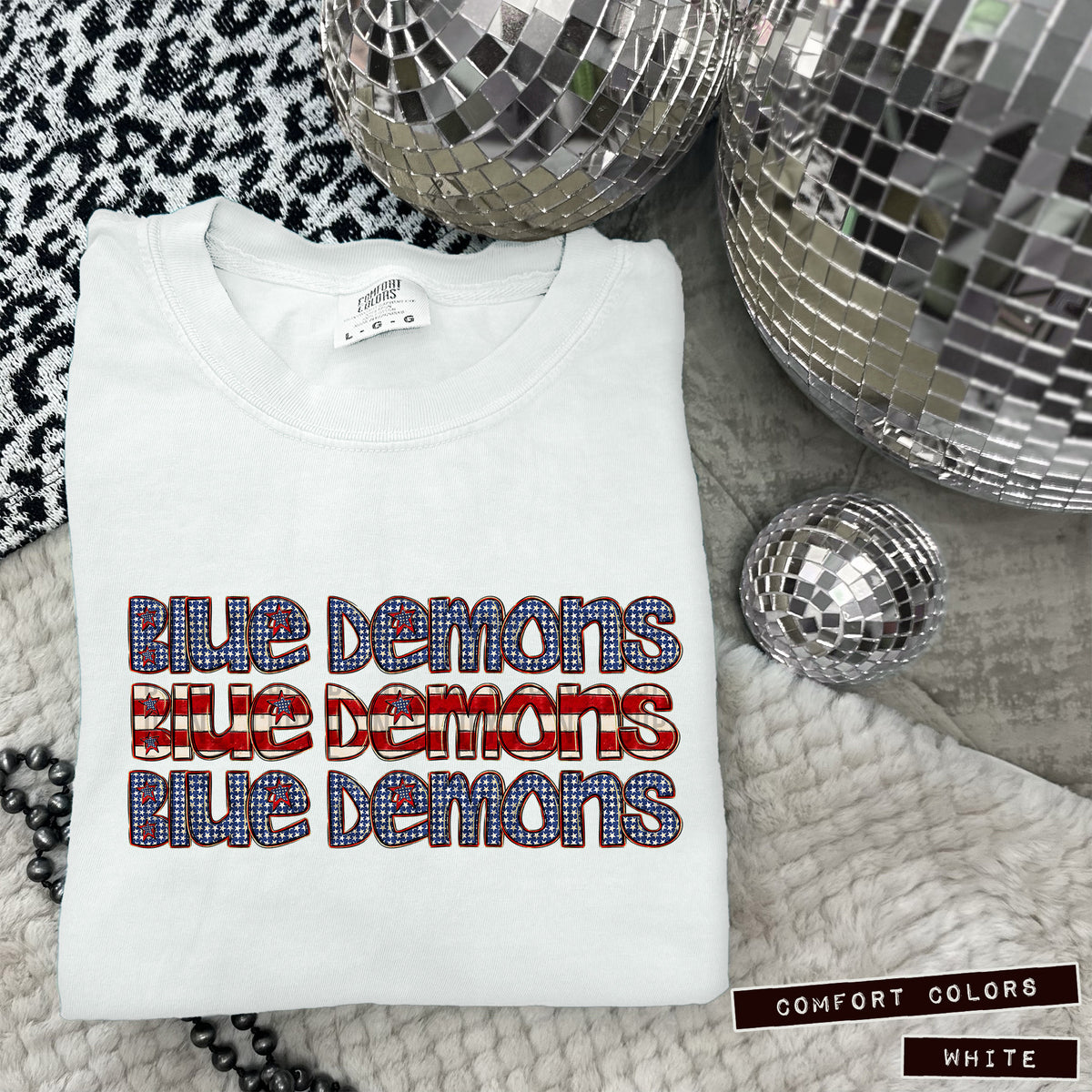 Blue Demons RWB stacked (Caplinger) DTF transfer