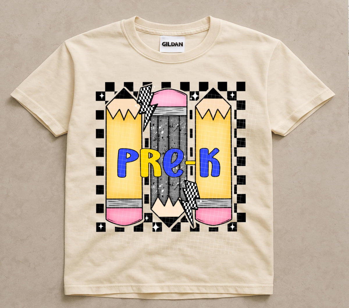 Pre-K Checker & Pencils (blue/yellow) (linda) DTF transfer