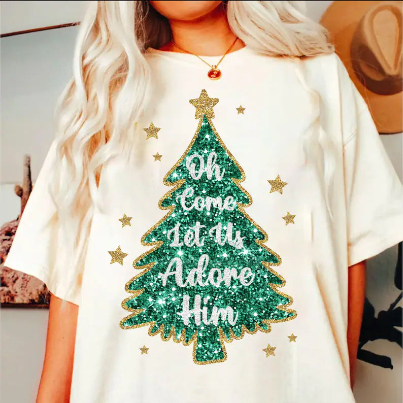 Oh come let us adore him tree 67582 DTF transfer