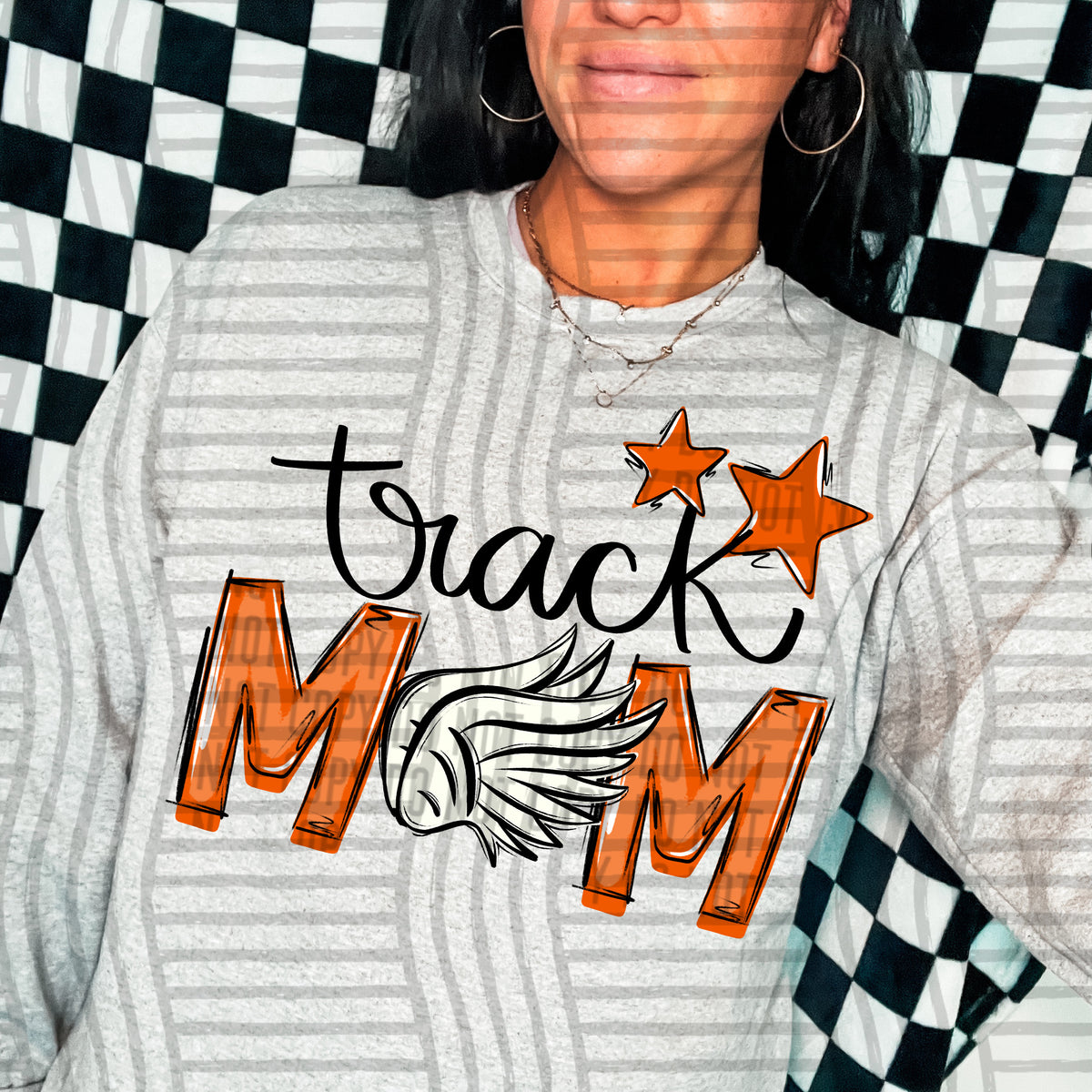 track mom grey orange stars (caplinger) DTF transfer