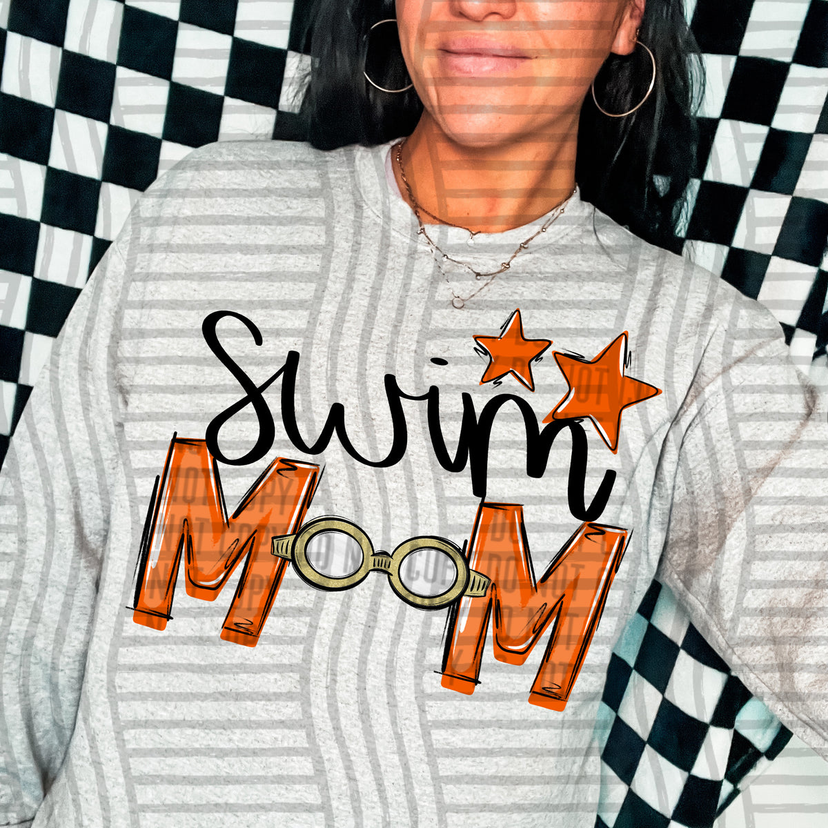 swim mom grey orange stars (caplinger) DTF transfer