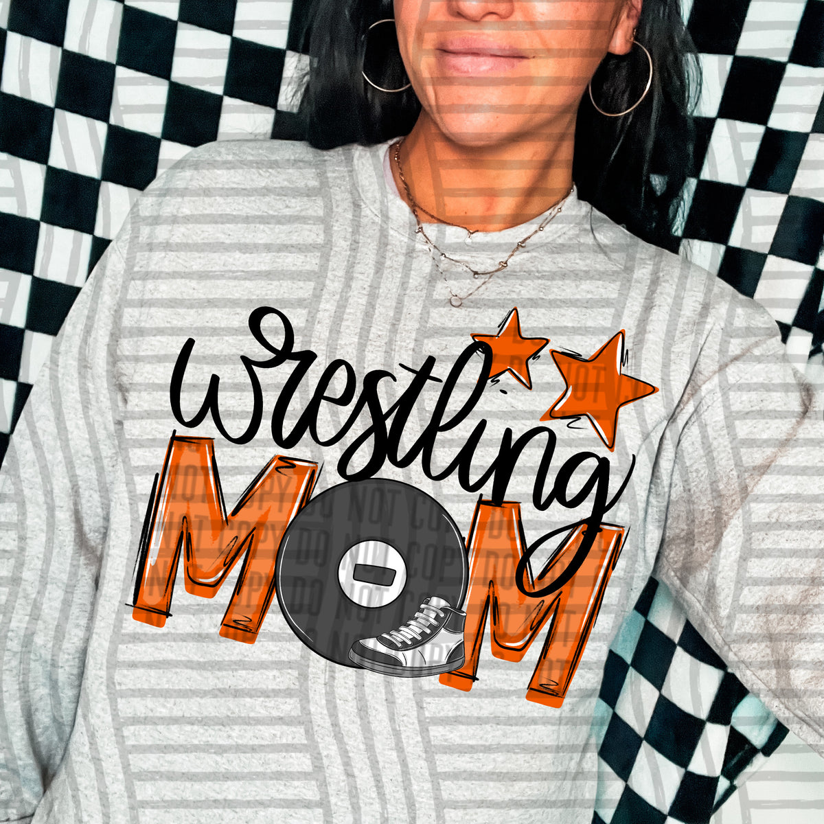 wrestling mom gray orange stars (Caplinger) DTF transfer