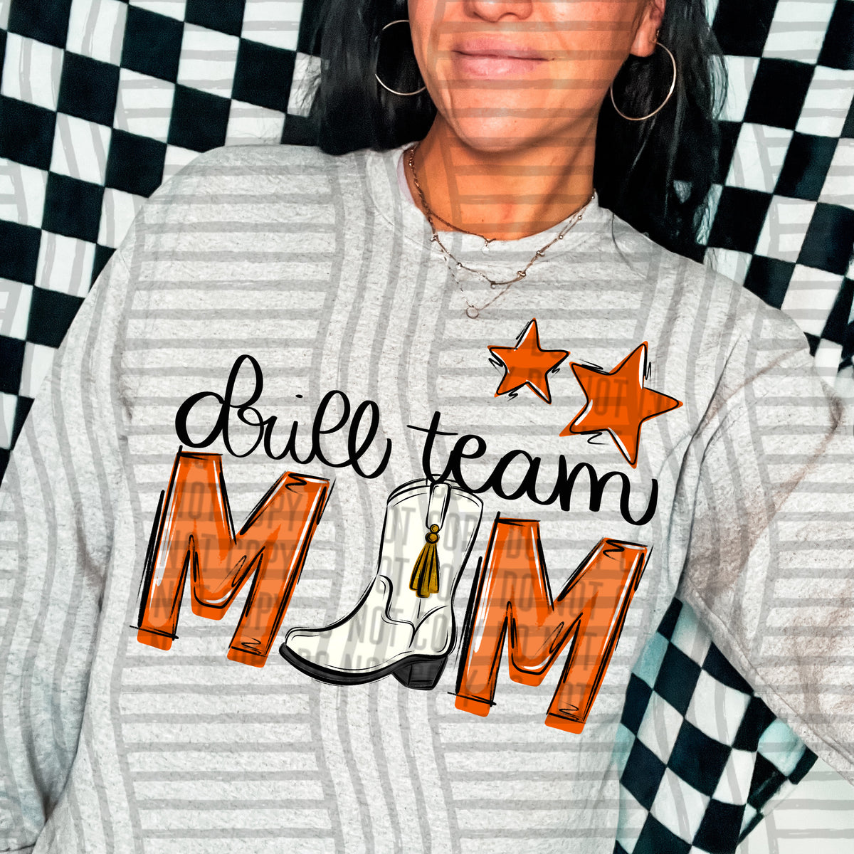 drill team mom gray orange stars (Caplinger) DTF transfer