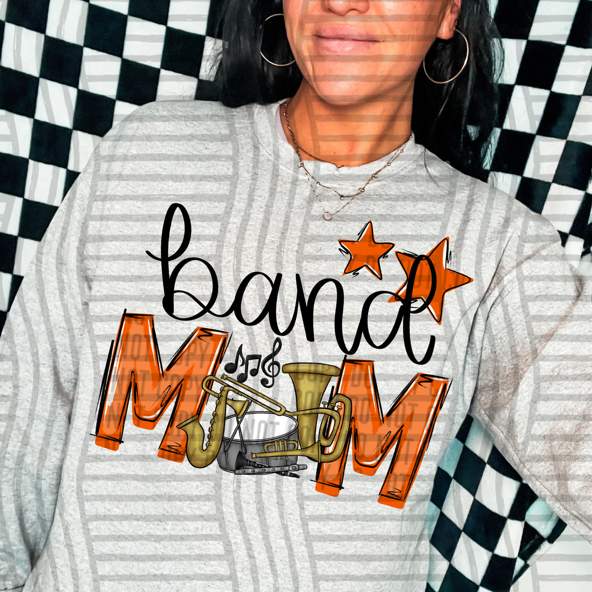 band mom gray orange stars (Caplinger) DTF transfer