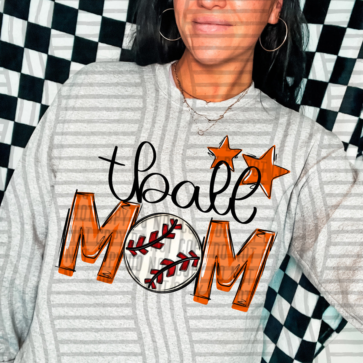 tball mom grey orange stars (caplinger) DTF transfer