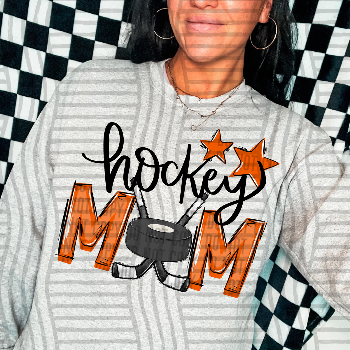 hockey mom gray orange stars (Caplinger) DTF transfer