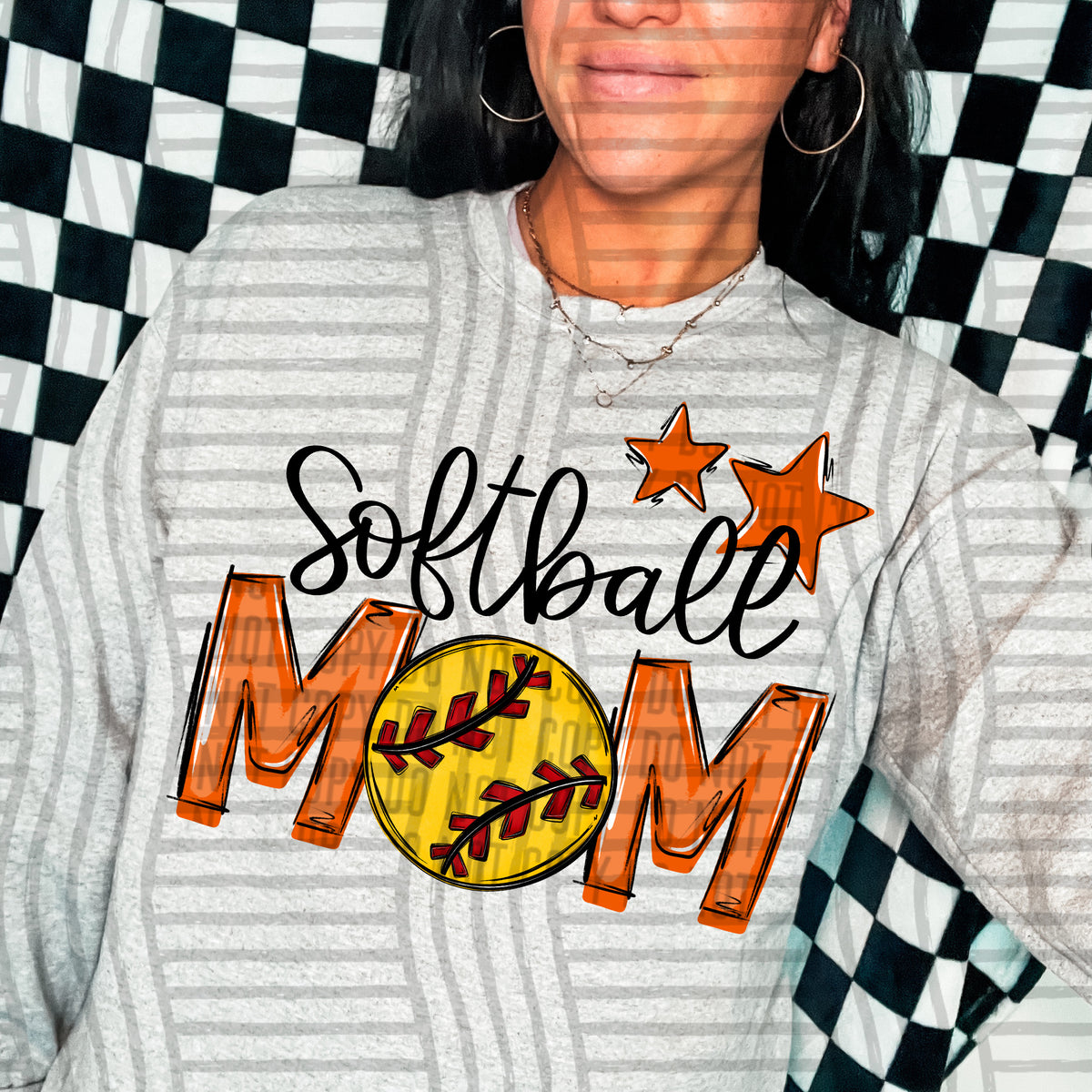 softball mom gray orange stars (Caplinger) DTF transfer