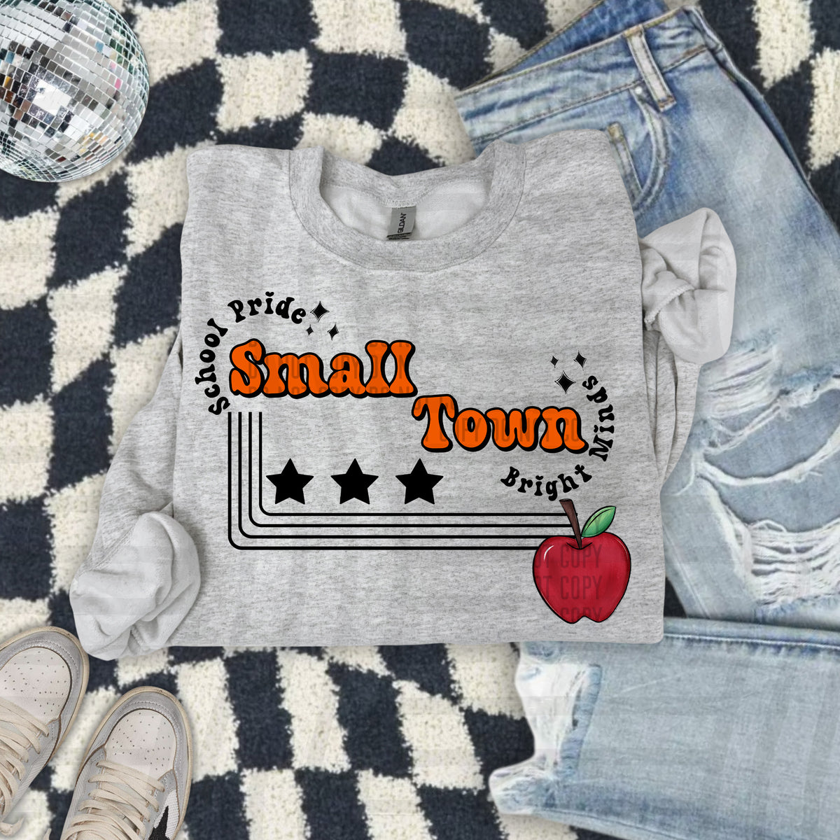 Small town bright minds apple ORANGE (Caplinger) DTF Transfer